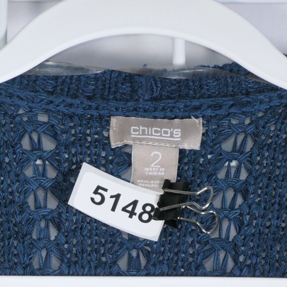 Chicos Cardigan Sweater Womens Size 2 Large Blue Tunic Open Short Sleeve - Picture 6 of 6